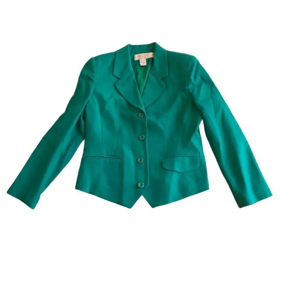 Petite Sophisticate womens Sz 6 teal 100% pure wool blazer jacket